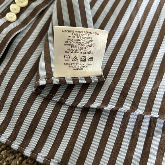 Hudson Room Men's Button Down Dress Shirt Blue with Brown Stripes Size 16.5/33 - Picture 5 of 6